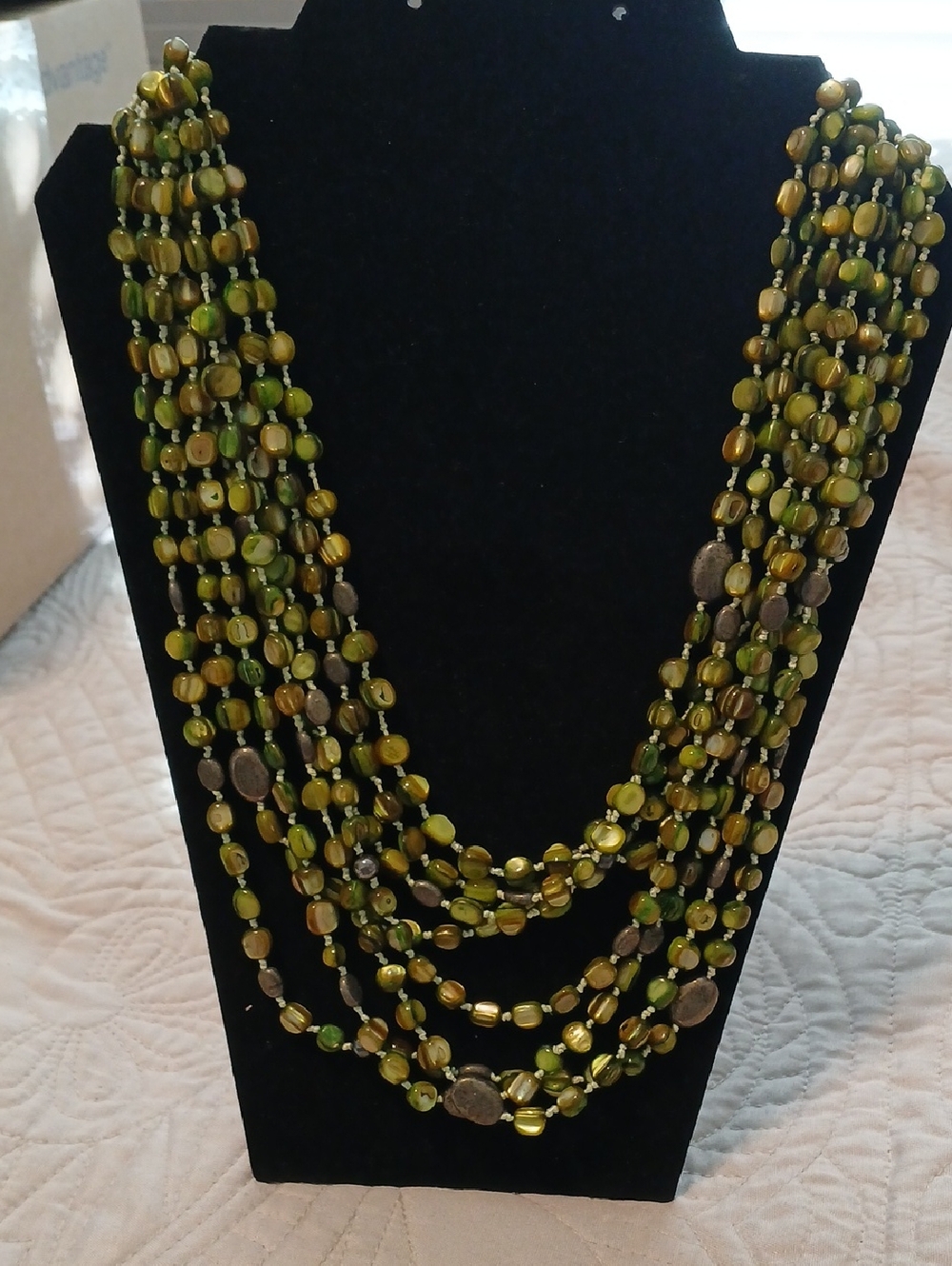 Silpada Retired Multi-Strand Olive and Moss Green Mother Of Pearl Bead Necklace - Picture 2 of 9